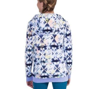 Girls Ivivva sea to sky hoodie size 12 shibori floral deep indigo hydrangea blue